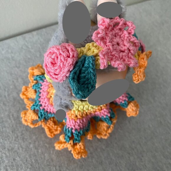 Handmade Crochet Multicoloured Floral Outfit for 17cm Plush Doll 2-Piece Set - Picture 8 of 9